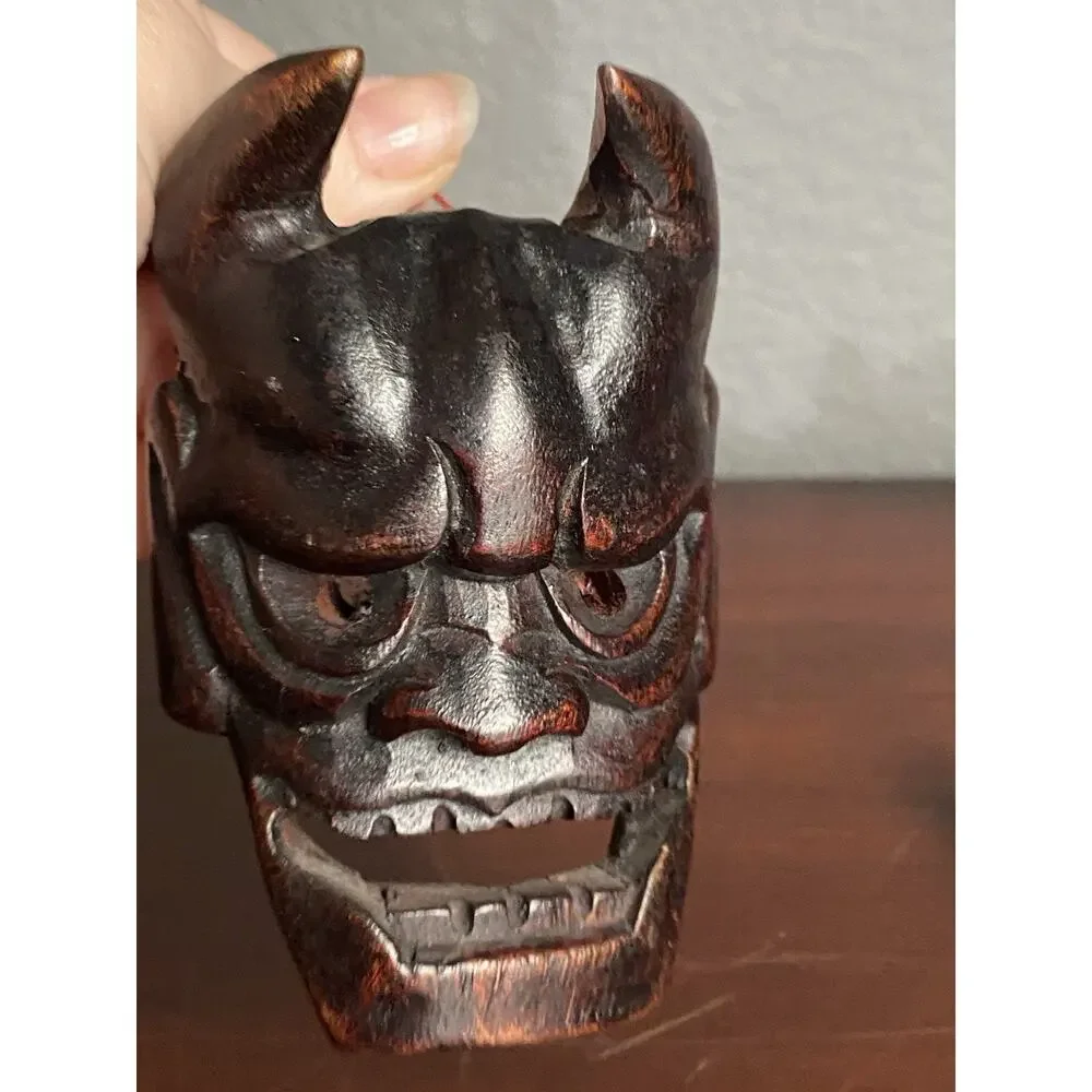 Vintage Japanese Hannya Oni Mask Wood Carved Noh Demon 6